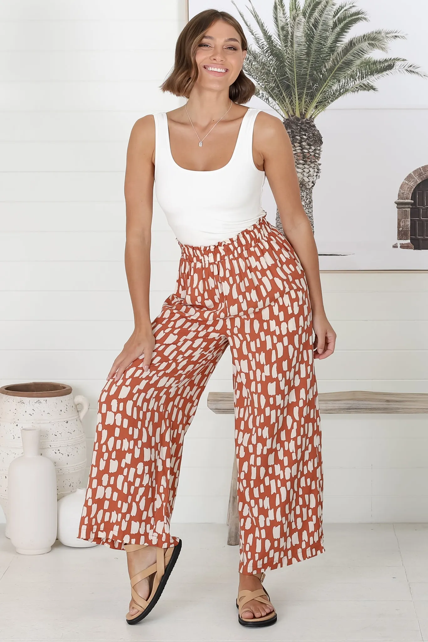 Evie Pants - High Waisted Paper Bag Straight Leg Pants in Rust sold by Salty Crush product image thumbnail 4