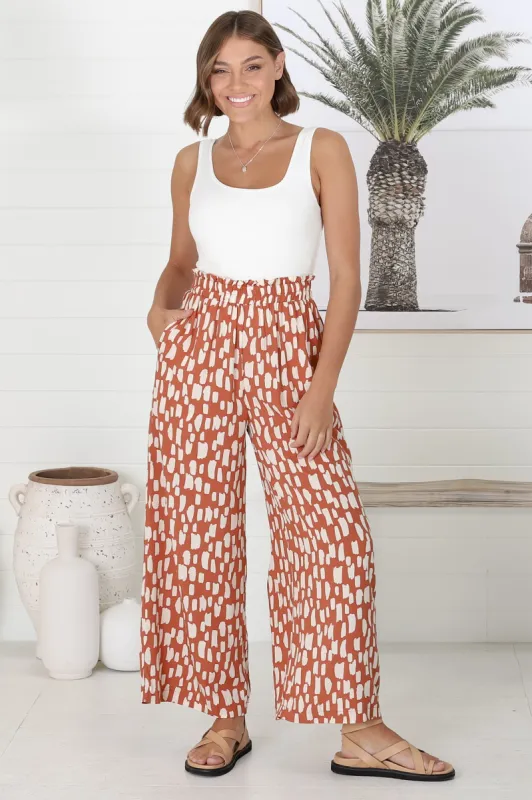 Evie Pants - High Waisted Paper Bag Straight Leg Pants in Rust sold by Salty Crush