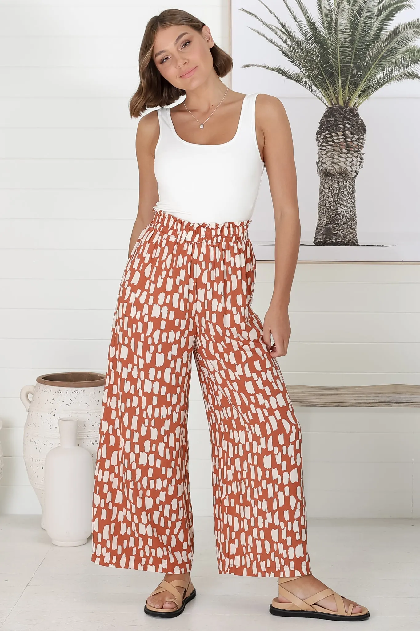 Evie Pants - High Waisted Paper Bag Straight Leg Pants in Rust sold by Salty Crush product image thumbnail 3