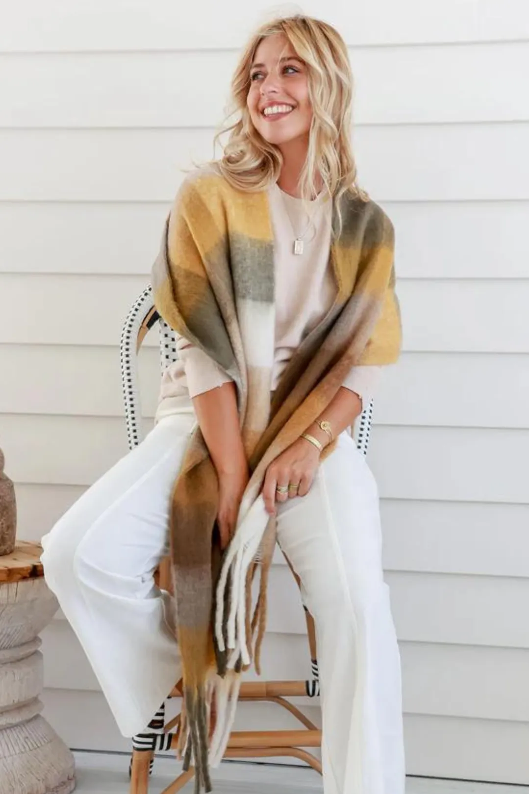 Vermont Scarf - Colour Block Scarf with Tassels in Coffee sold by Salty Crush product image thumbnail 4