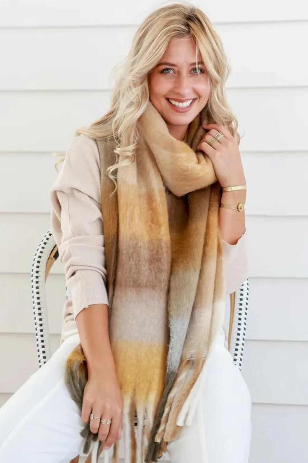 Vermont Scarf - Colour Block Scarf with Tassels in Coffee sold by Salty Crush product image thumbnail 3