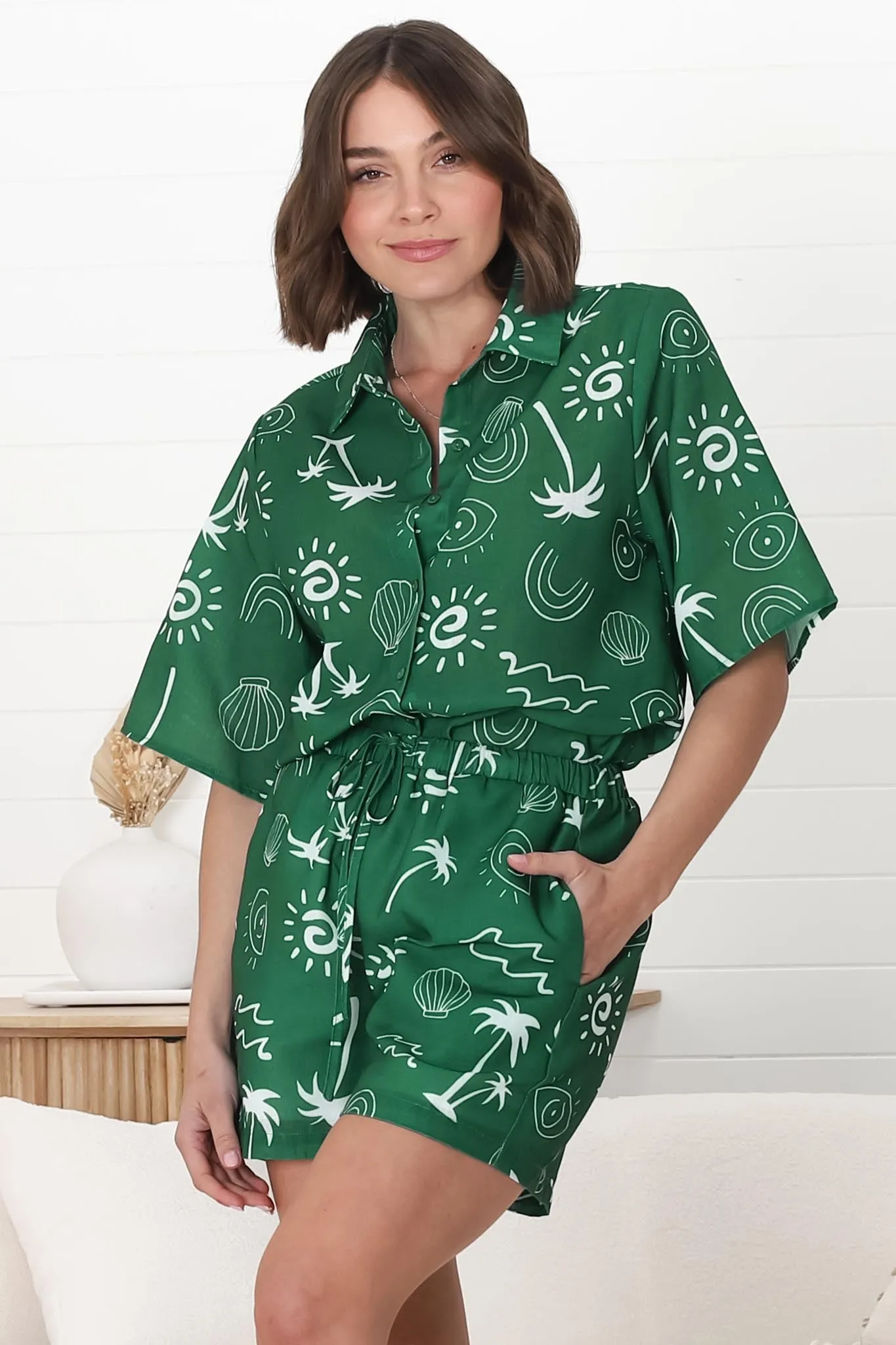 Talitha Button Up Shirt And Shorts Set - Maui Print in Green sold by Salty Crush product image thumbnail 4