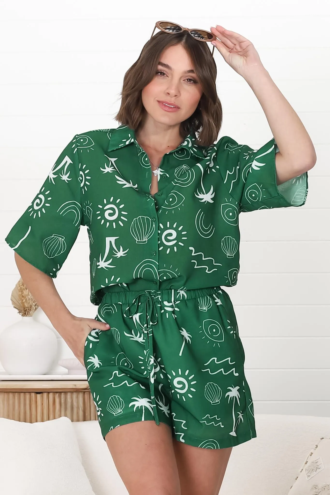 Talitha Button Up Shirt And Shorts Set - Maui Print in Green sold by Salty Crush product image thumbnail 2