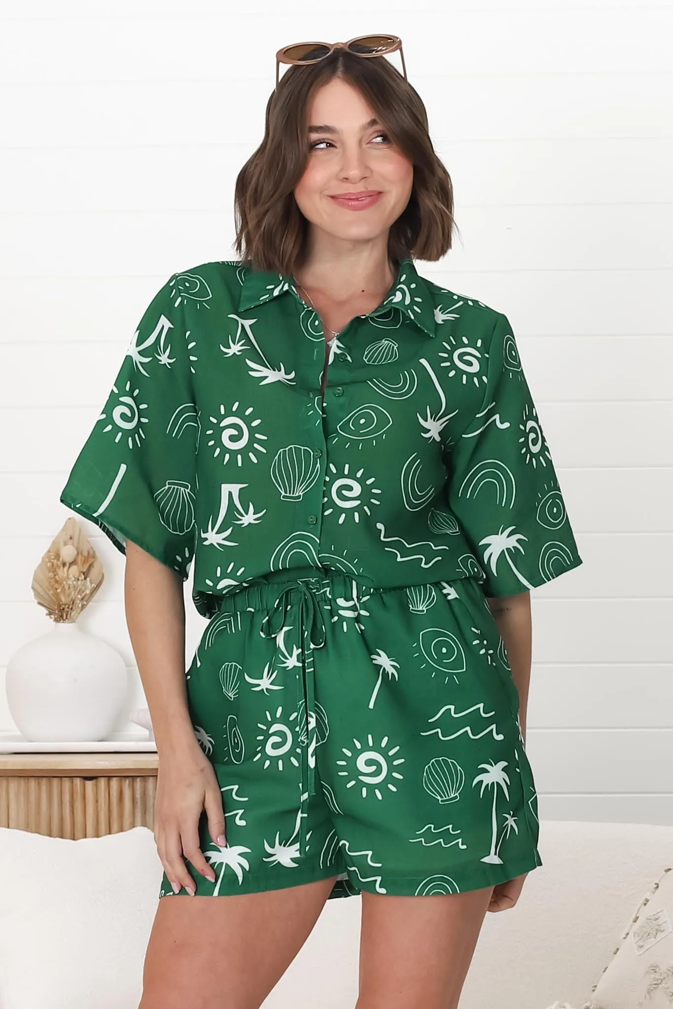 Talitha Button Up Shirt And Shorts Set - Maui Print in Green sold by Salty Crush product image thumbnail 5