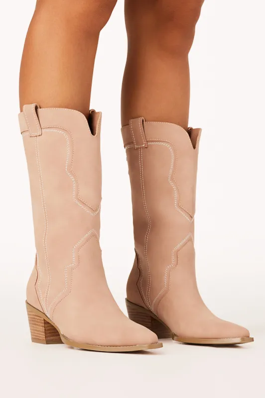 Dariel Boots - Mid Calf Western Boots in Orchid Nubuck sold by Salty Crush