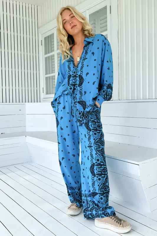 JAASE - Cici Pants: Mid Rise Relaxed Wide Leg Pant in Texas Sky Print sold by Salty Crush