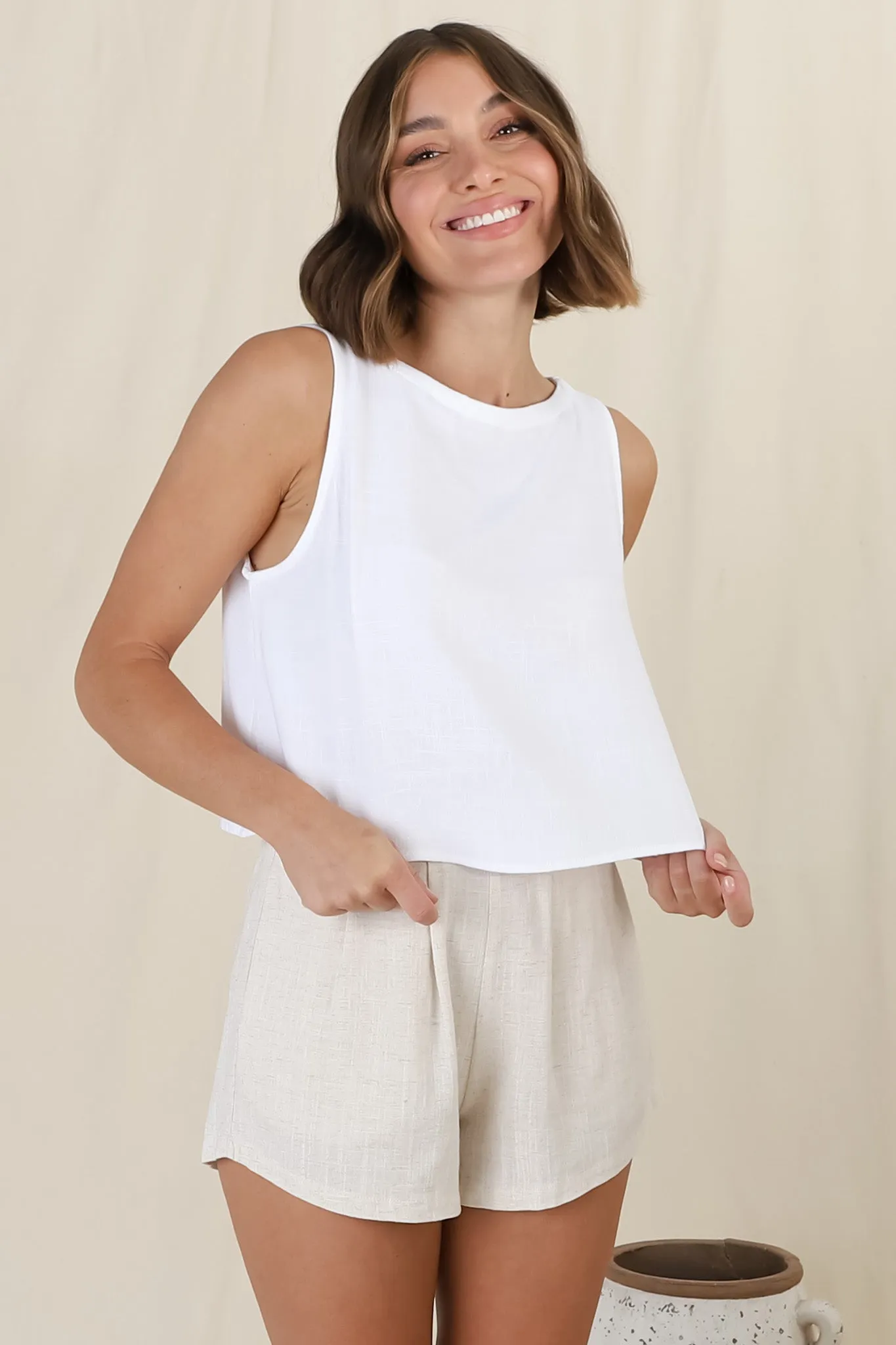 Kaydee Top - Boxy Sleeveless Top with Button Down Spine in White sold by Salty Crush product image thumbnail 2