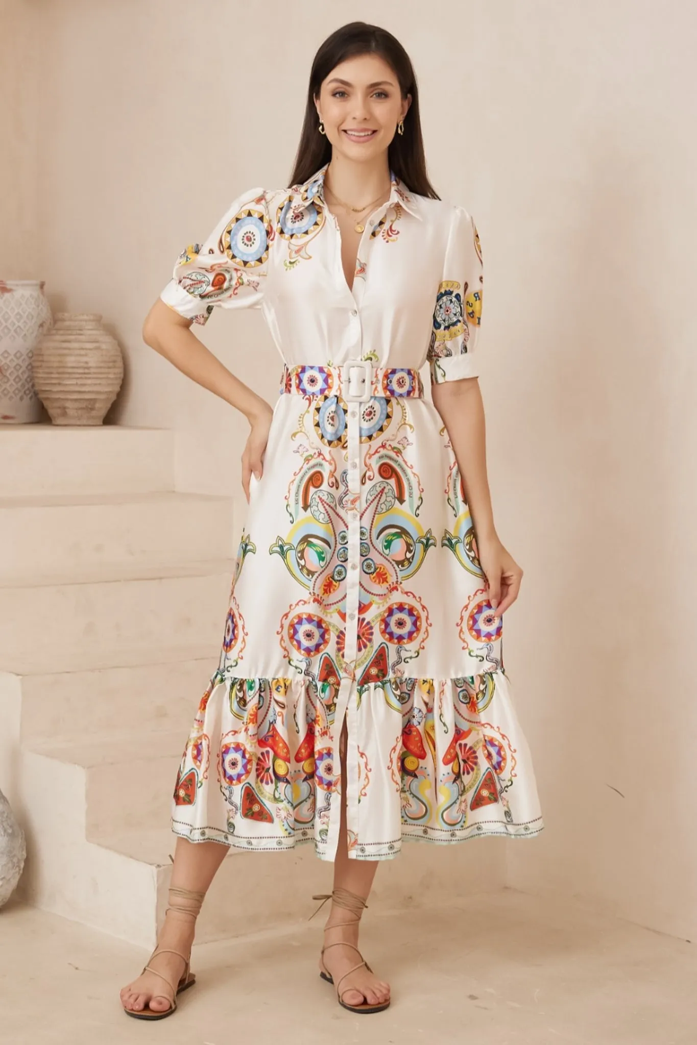 Joslyn Midi Dress - Collared Shirt Dress with Matching Belt in Tiarne Print sold by Salty Crush product image thumbnail 2