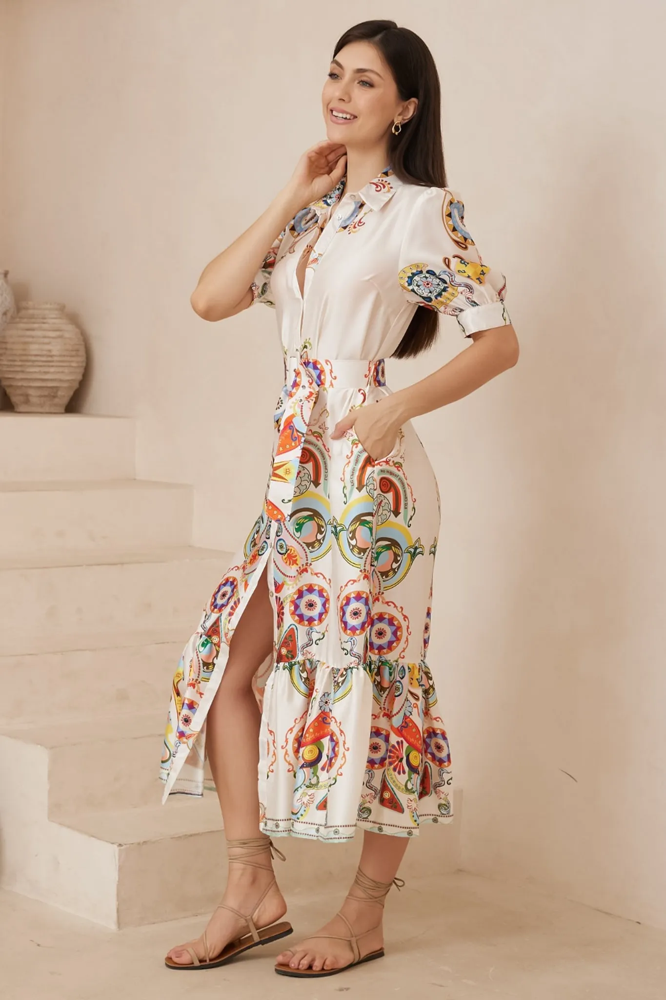 Joslyn Midi Dress - Collared Shirt Dress with Matching Belt in Tiarne Print sold by Salty Crush product image thumbnail 3