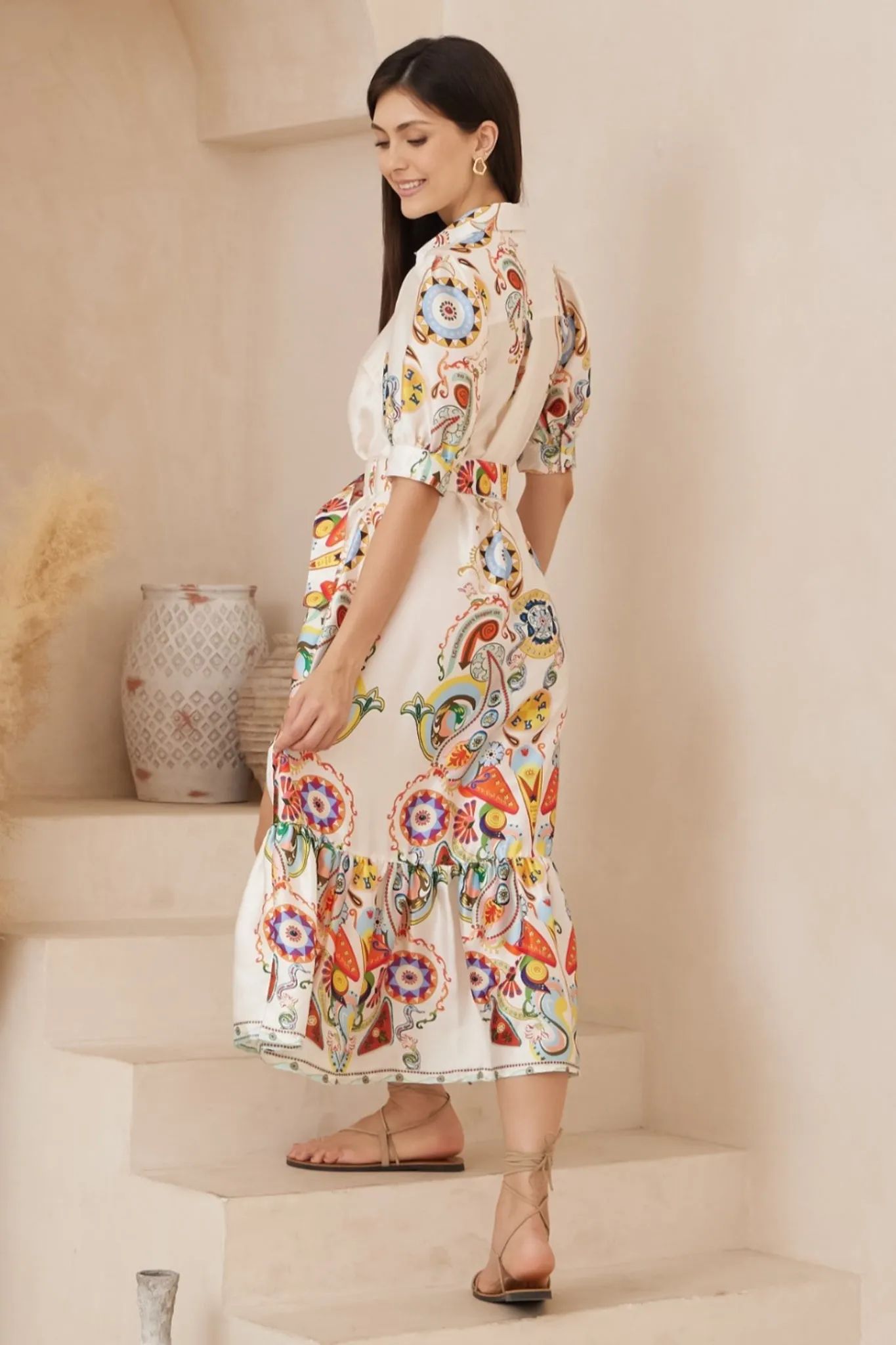 Joslyn Midi Dress - Collared Shirt Dress with Matching Belt in Tiarne Print sold by Salty Crush product image thumbnail 4