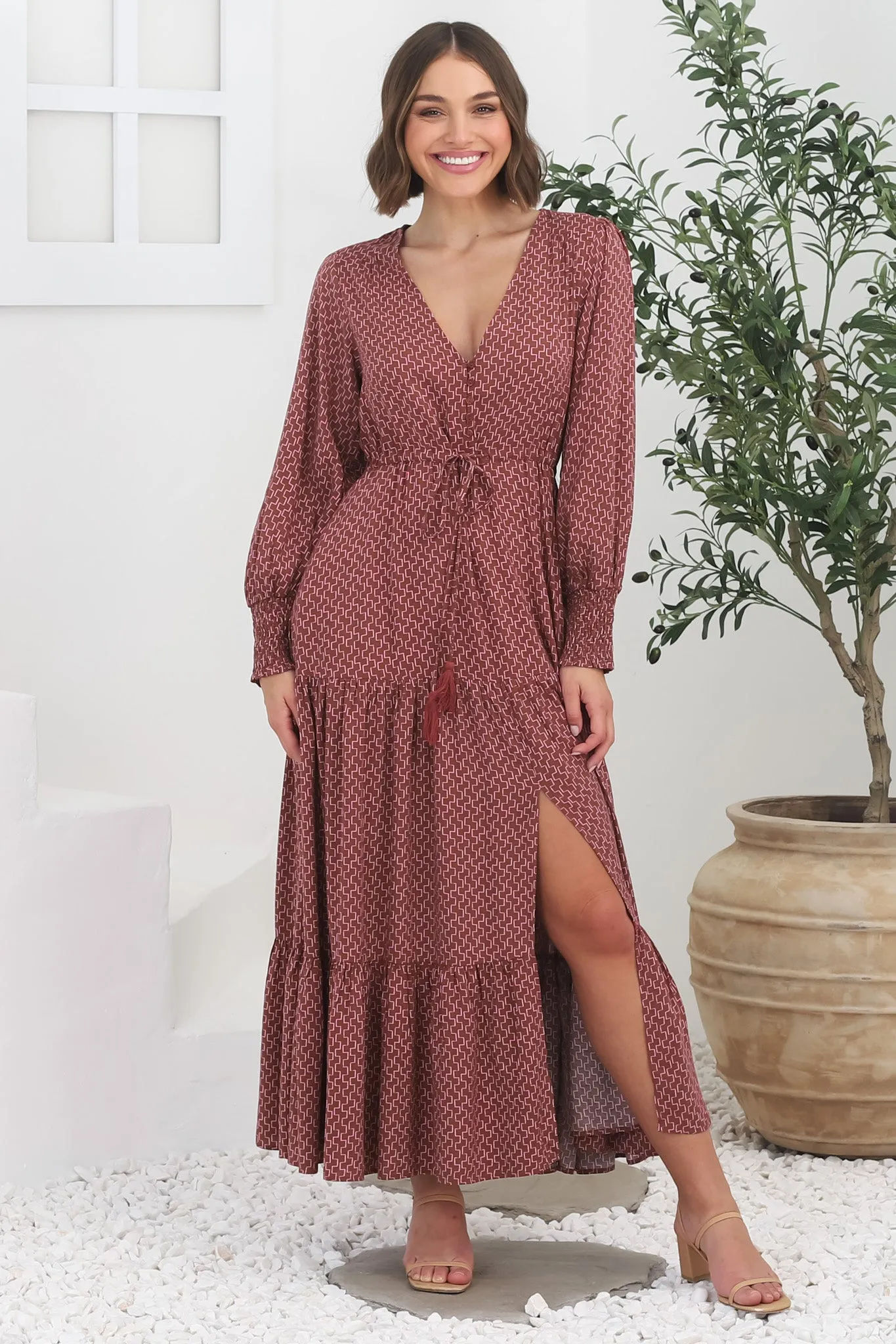 Kass Maxi Dress - Buttoned Bodice Pull In Waist Dress in Hazel Print sold by Salty Crush product image thumbnail 4