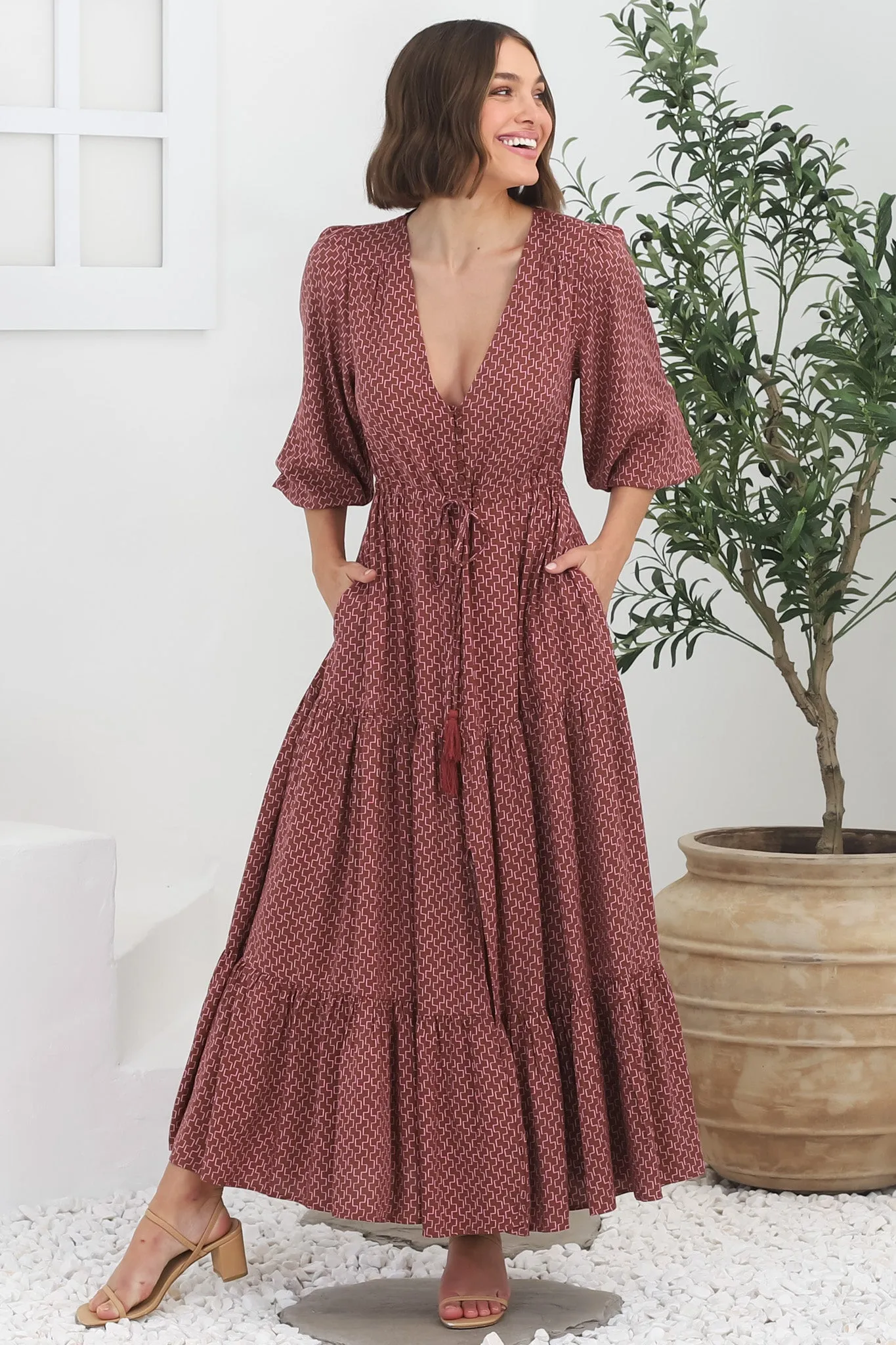 Kass Maxi Dress - Buttoned Bodice Pull In Waist Dress in Hazel Print sold by Salty Crush product image thumbnail 5