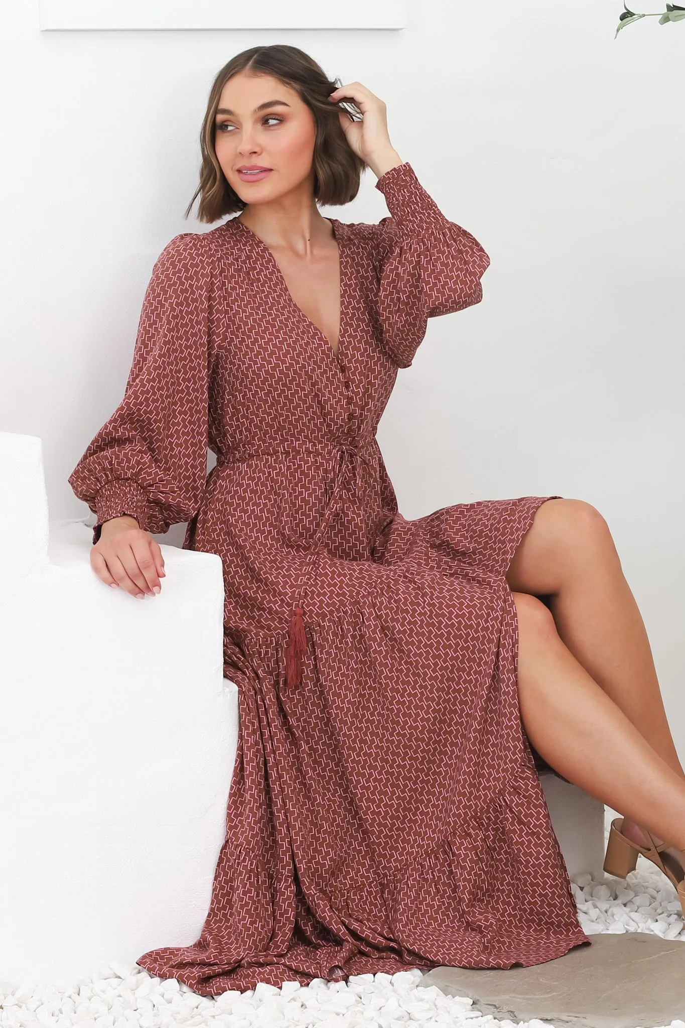 Kass Maxi Dress - Buttoned Bodice Pull In Waist Dress in Hazel Print sold by Salty Crush product image thumbnail 2