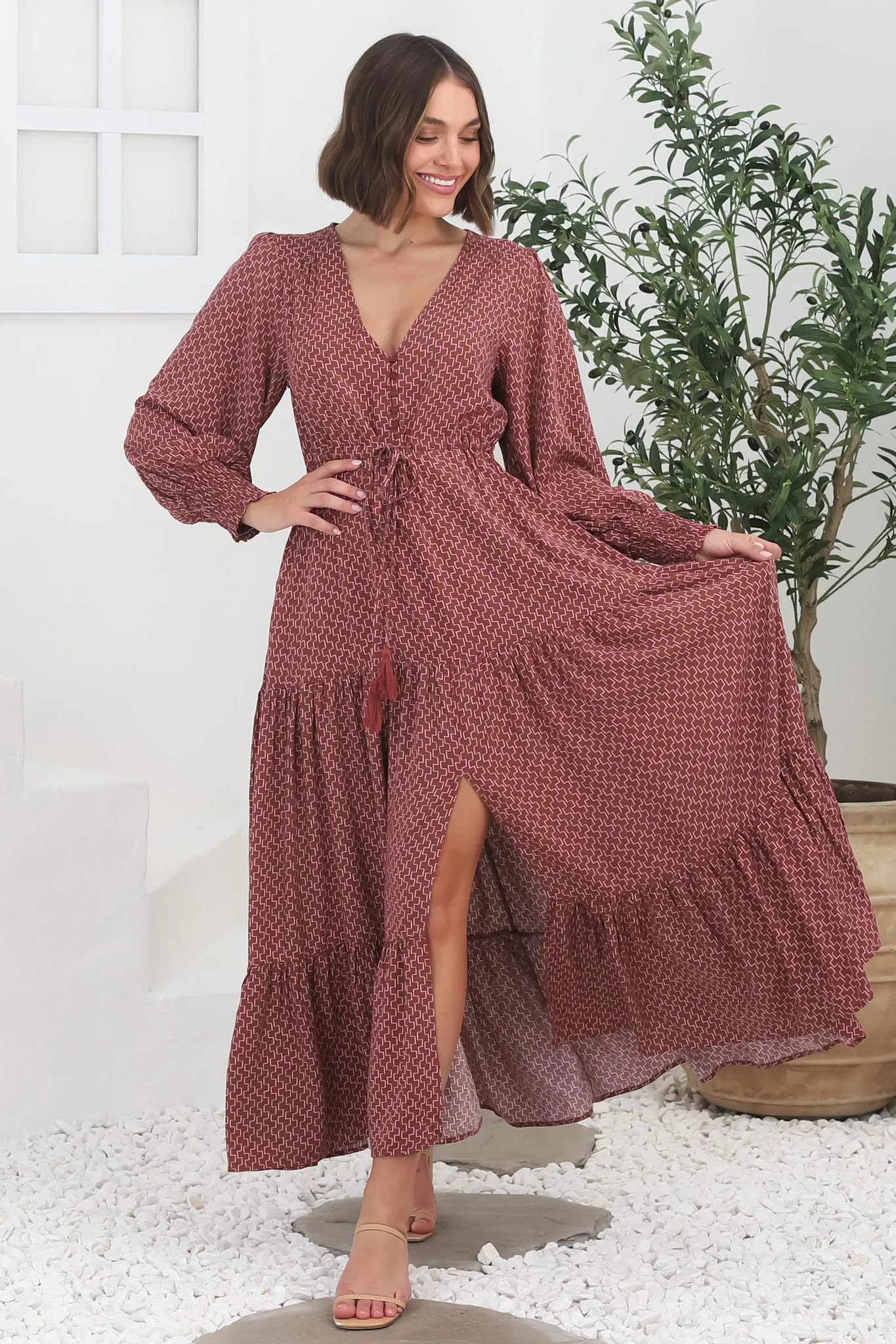 Kass Maxi Dress - Buttoned Bodice Pull In Waist Dress in Hazel Print sold by Salty Crush product image thumbnail 3