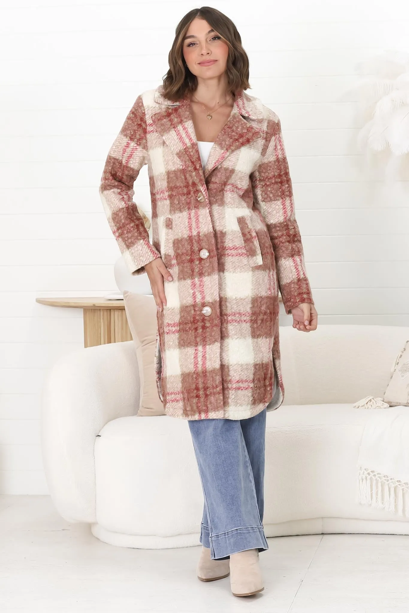 Lanna Coat - Teddy Textured Lapel Collar Buttoned Coat in Pink sold by Salty Crush product image thumbnail 2