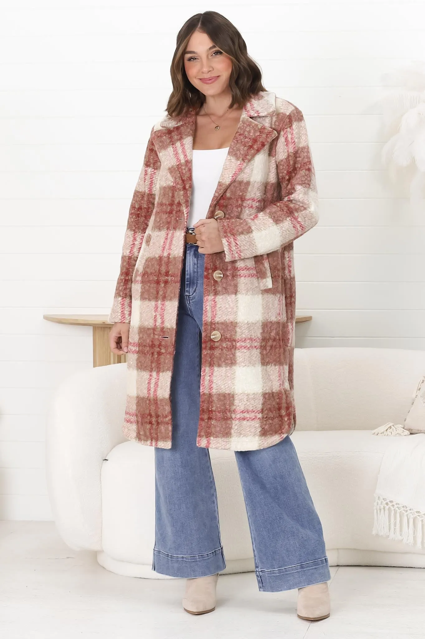 Lanna Coat - Teddy Textured Lapel Collar Buttoned Coat in Pink sold by Salty Crush product image thumbnail 3