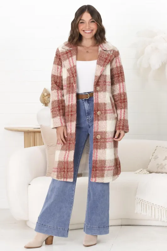 Lanna Coat - Teddy Textured Lapel Collar Buttoned Coat in Pink sold by Salty Crush