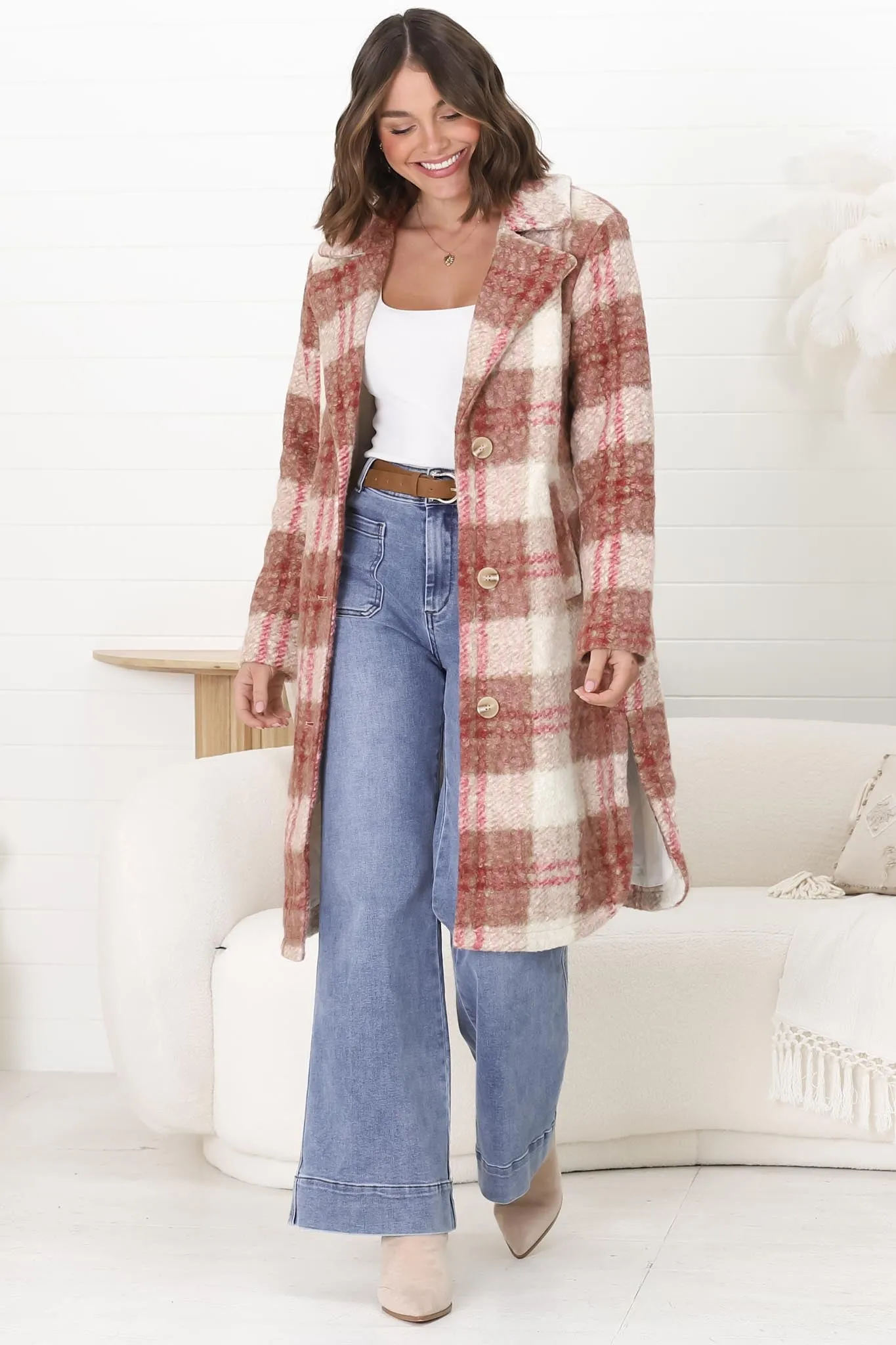 Lanna Coat - Teddy Textured Lapel Collar Buttoned Coat in Pink sold by Salty Crush product image thumbnail 5