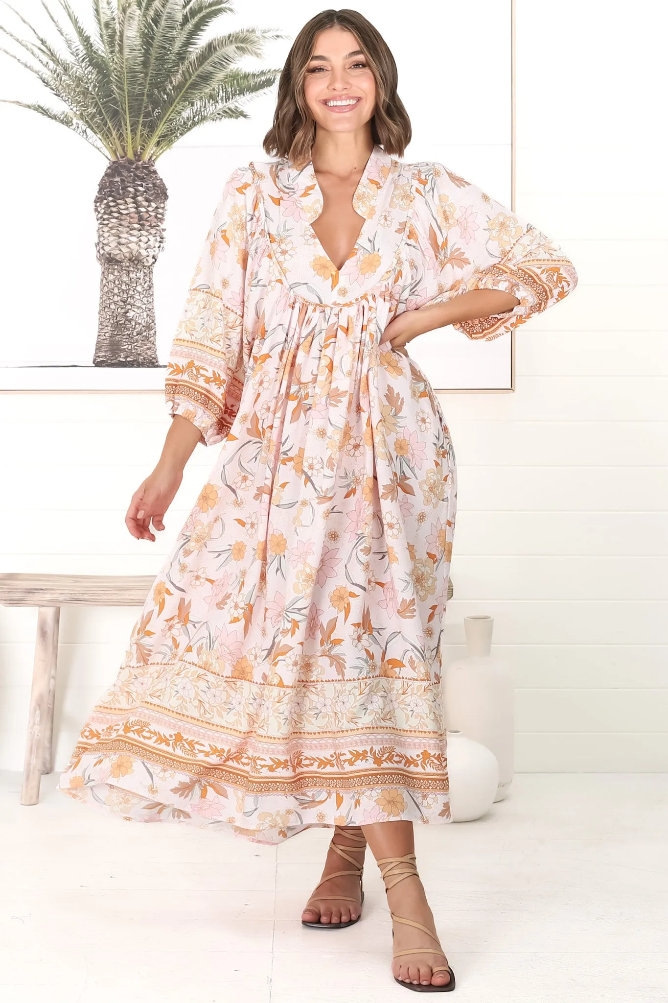 Boheme - Peach Dahlia Midi Dress sold by Salty Crush