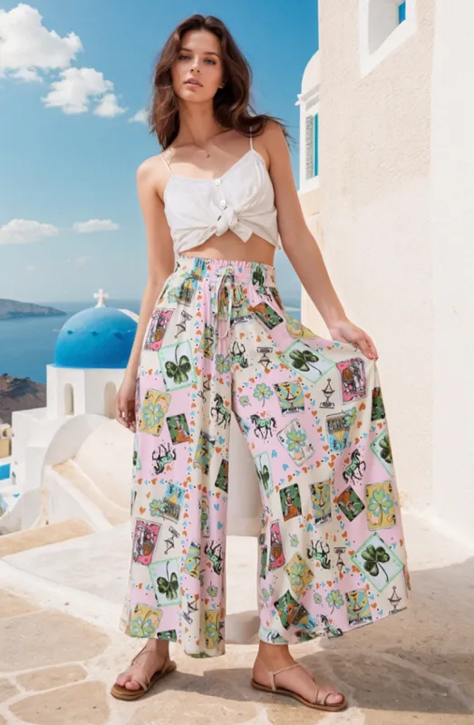 Mezza Pants - Paper Bag High Waisted Wide Leg Pant in Halona Print sold by Salty Crush