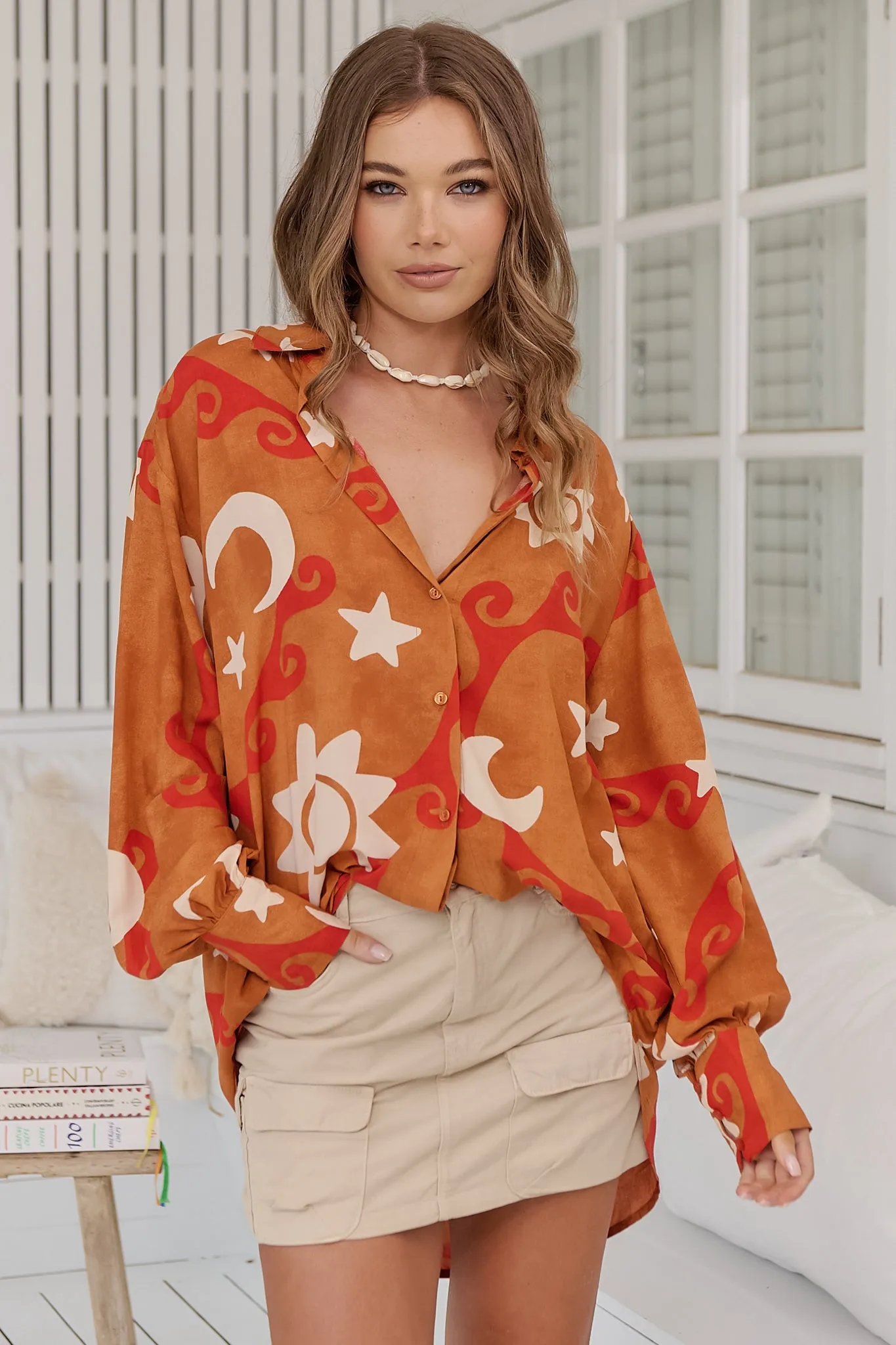 JAASE - Stevie Shirt: High-Low Button Down Shirt in Sina Print sold by Salty Crush