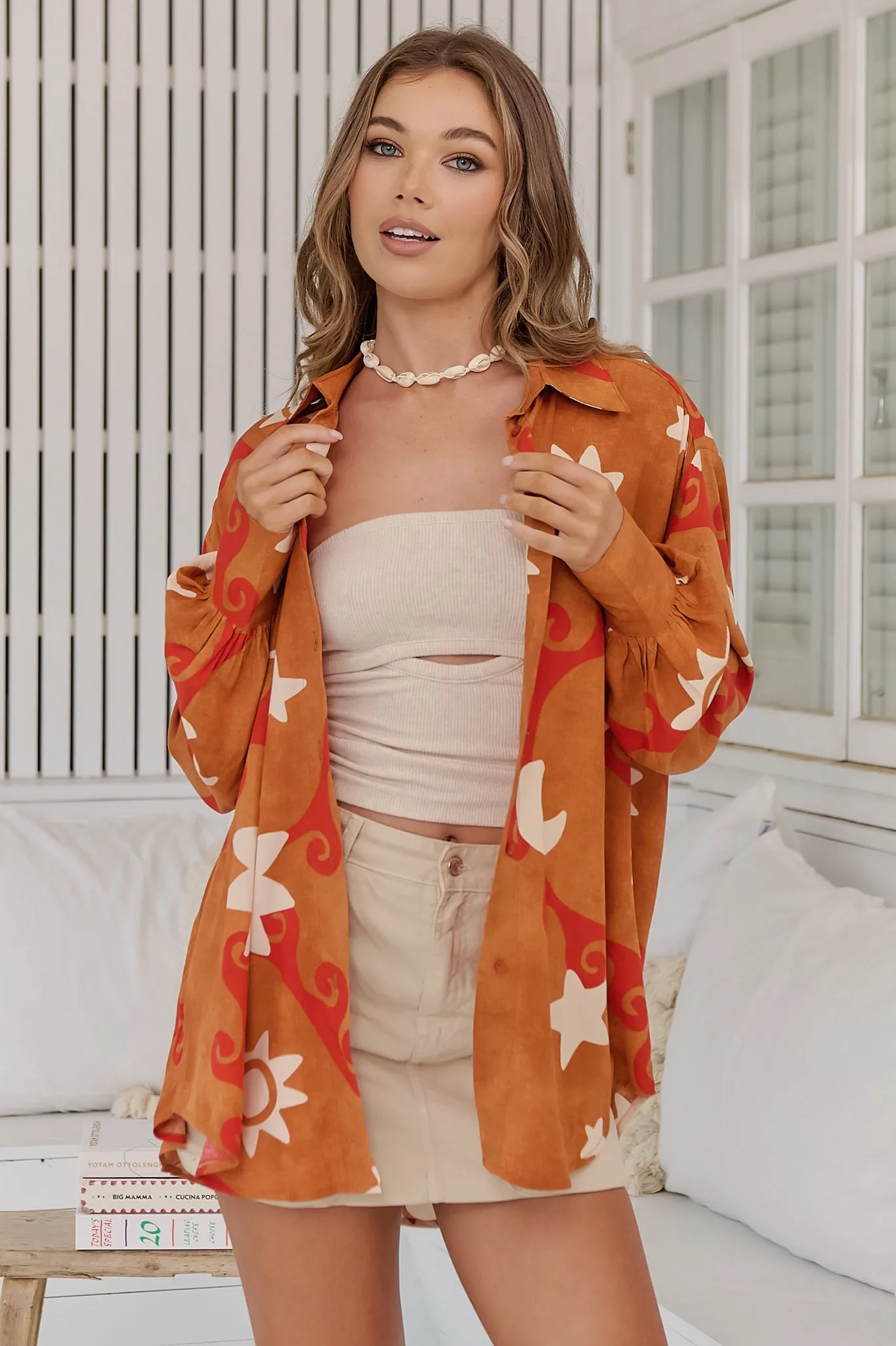 JAASE - Stevie Shirt: High-Low Button Down Shirt in Sina Print sold by Salty Crush product image thumbnail 4