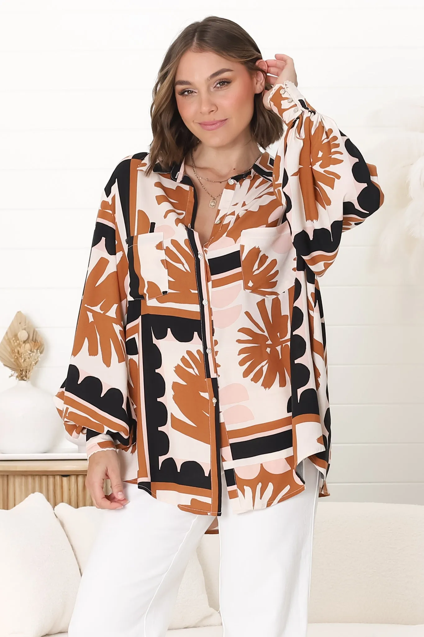 Evana Blouse - Oversized Button Down in Zuni Print sold by Salty Crush product image thumbnail 3