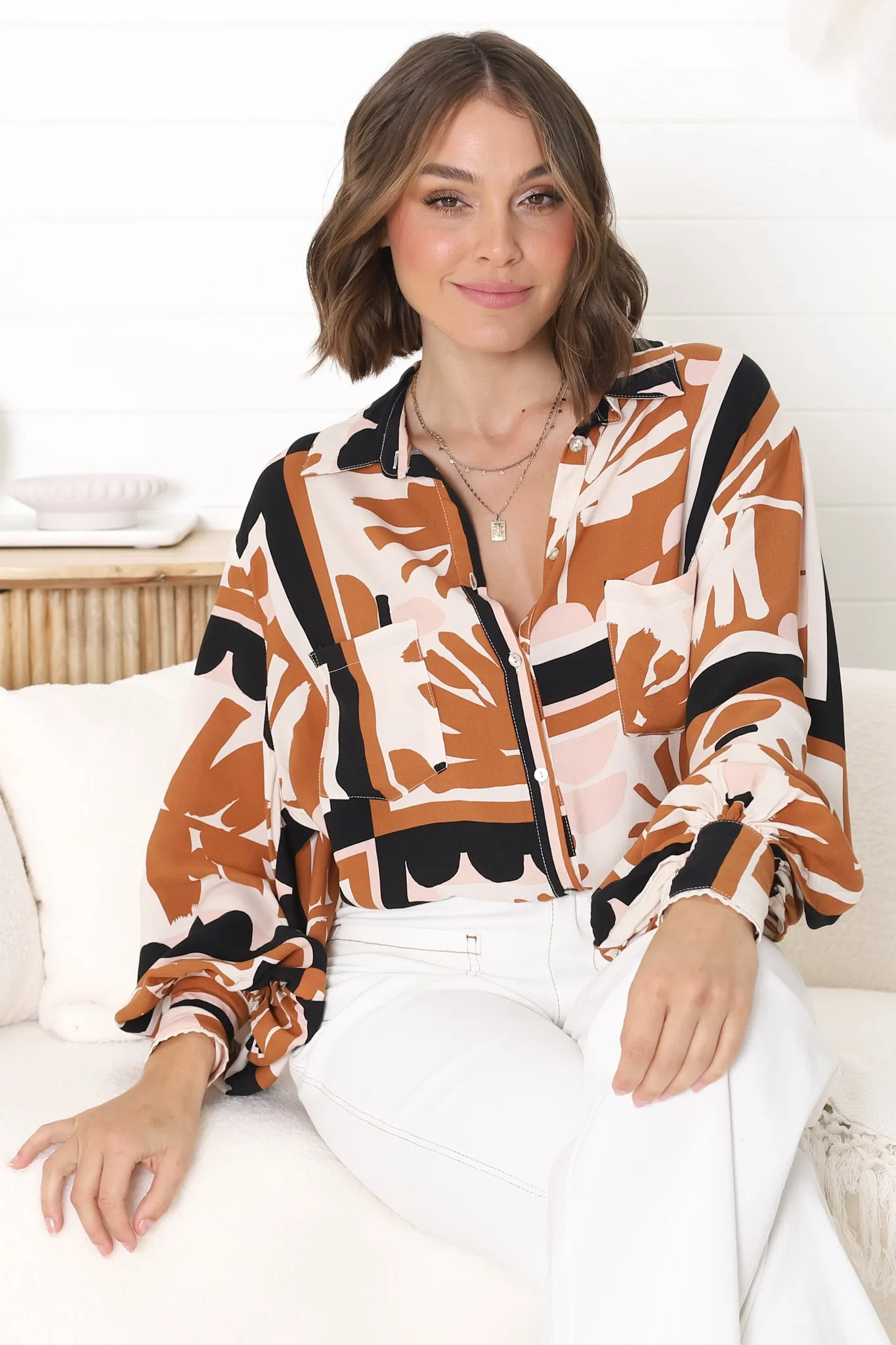 Evana Blouse - Oversized Button Down in Zuni Print sold by Salty Crush product image thumbnail 5