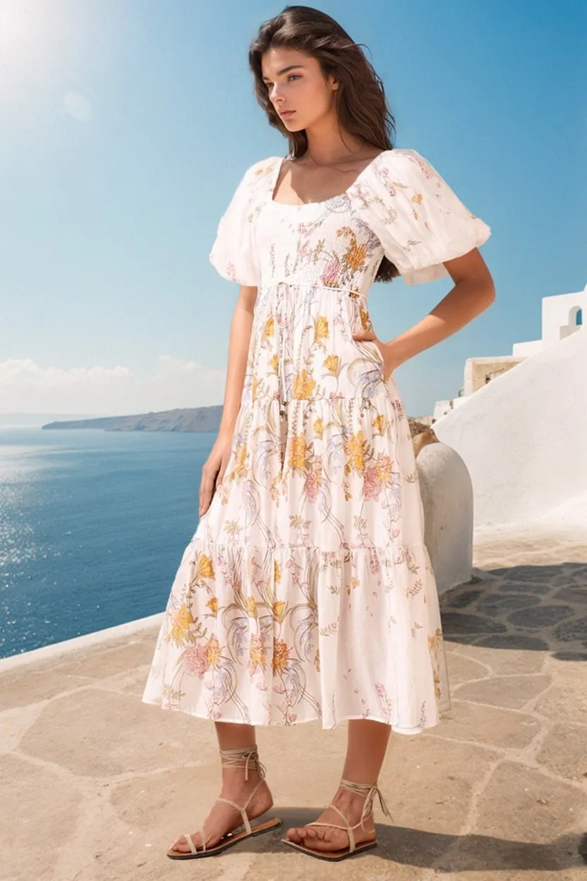 Lolitta Midi Dress - On or Off Shoulder Elasticated Bodice Dress in Sheree Print sold by Salty Crush product image thumbnail 5