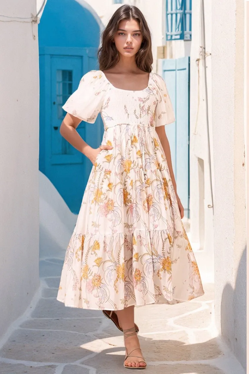 Lolitta Midi Dress - On or Off Shoulder Elasticated Bodice Dress in Sheree Print sold by Salty Crush product image thumbnail 2