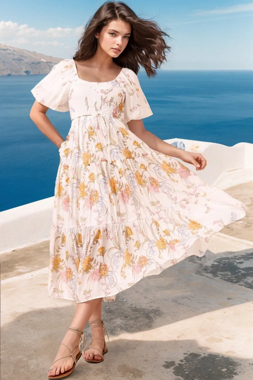 Lolitta Midi Dress - On or Off Shoulder Elasticated Bodice Dress in Sheree Print sold by Salty Crush product image thumbnail 3