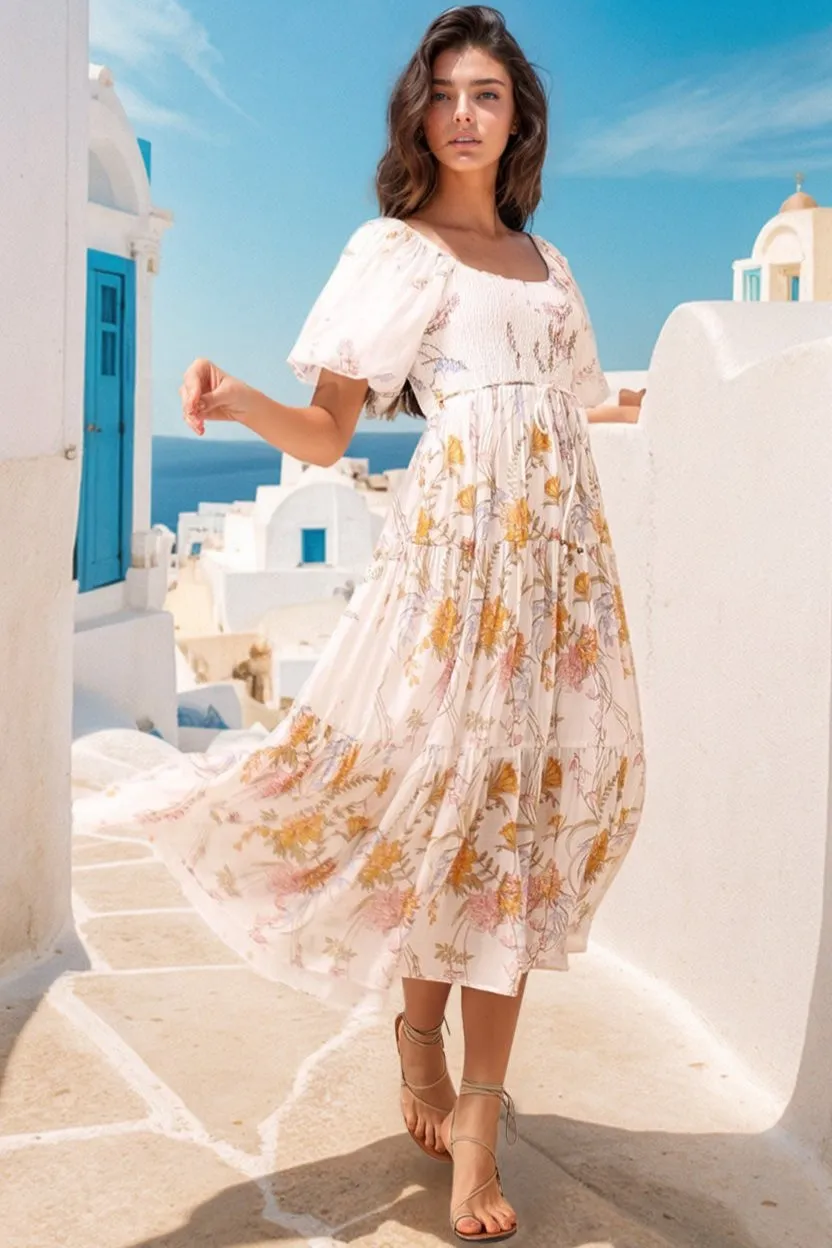 Lolitta Midi Dress - On or Off Shoulder Elasticated Bodice Dress in Sheree Print sold by Salty Crush product image thumbnail 4