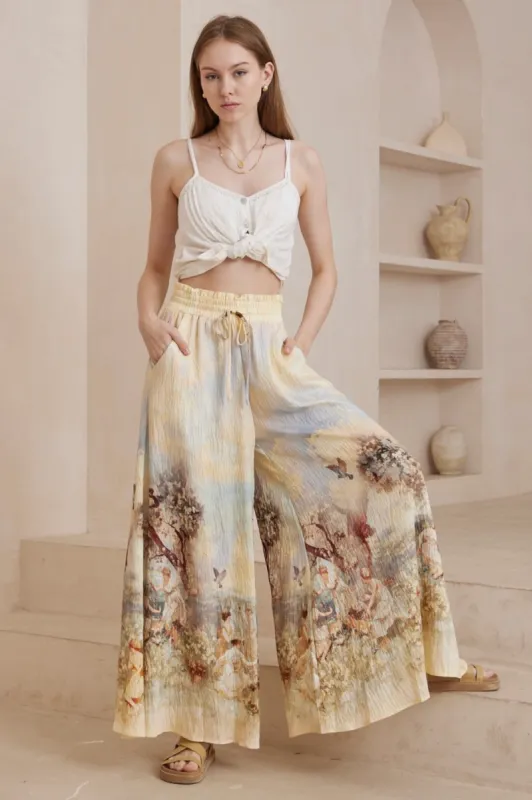 Charli Pants - Paper Bag High Waisted Wide Leg Pants in Grasie Print sold by Salty Crush