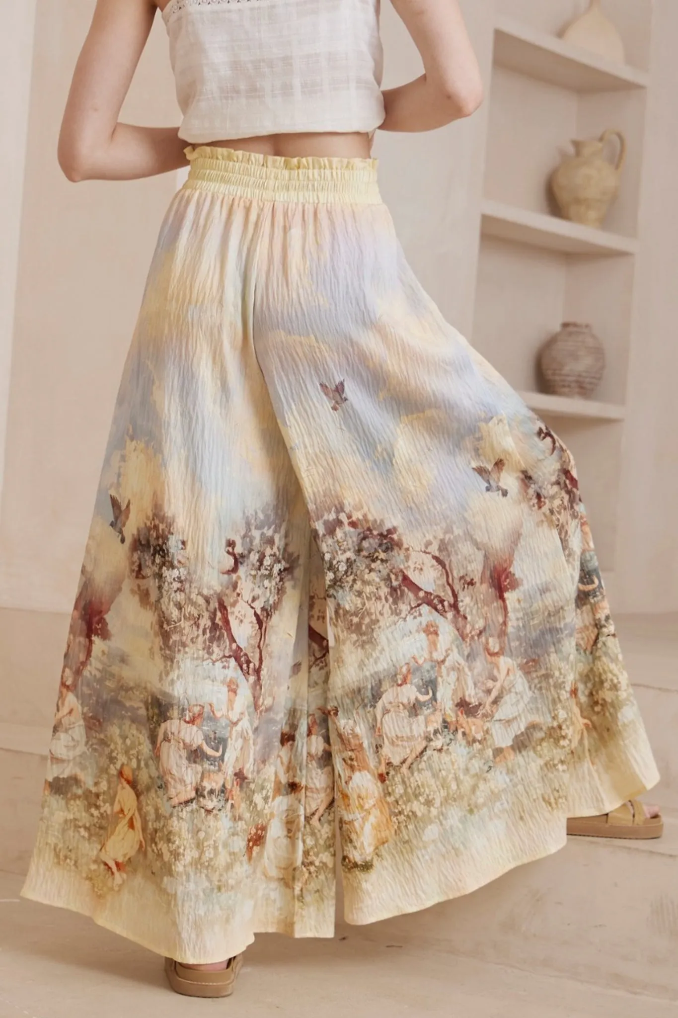 Charli Pants - Paper Bag High Waisted Wide Leg Pants in Grasie Print sold by Salty Crush product image thumbnail 3