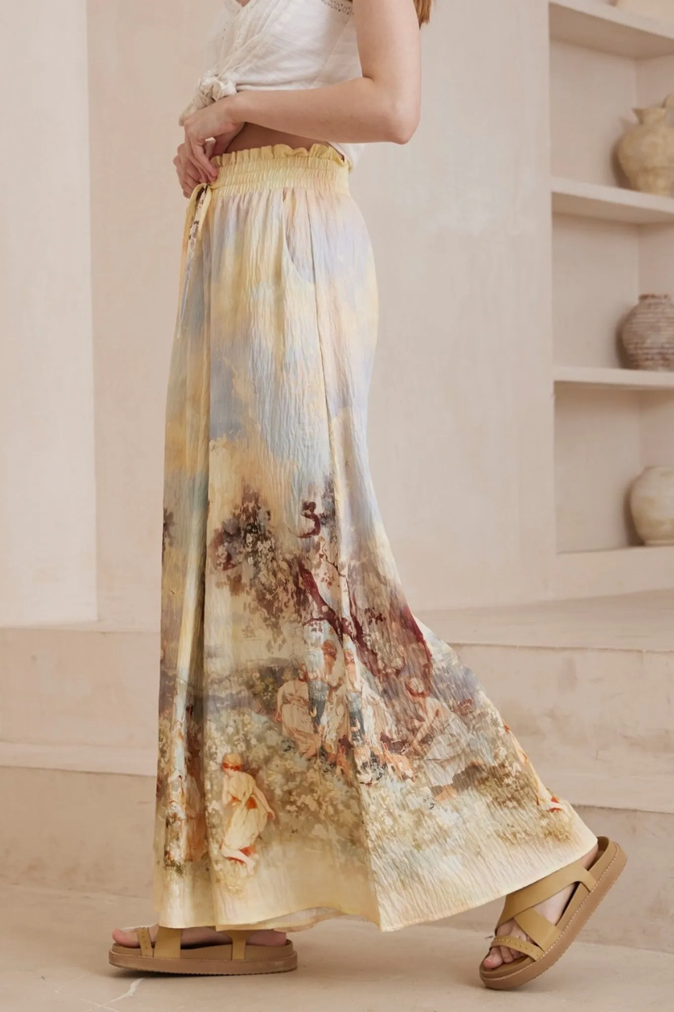 Charli Pants - Paper Bag High Waisted Wide Leg Pants in Grasie Print sold by Salty Crush product image thumbnail 2