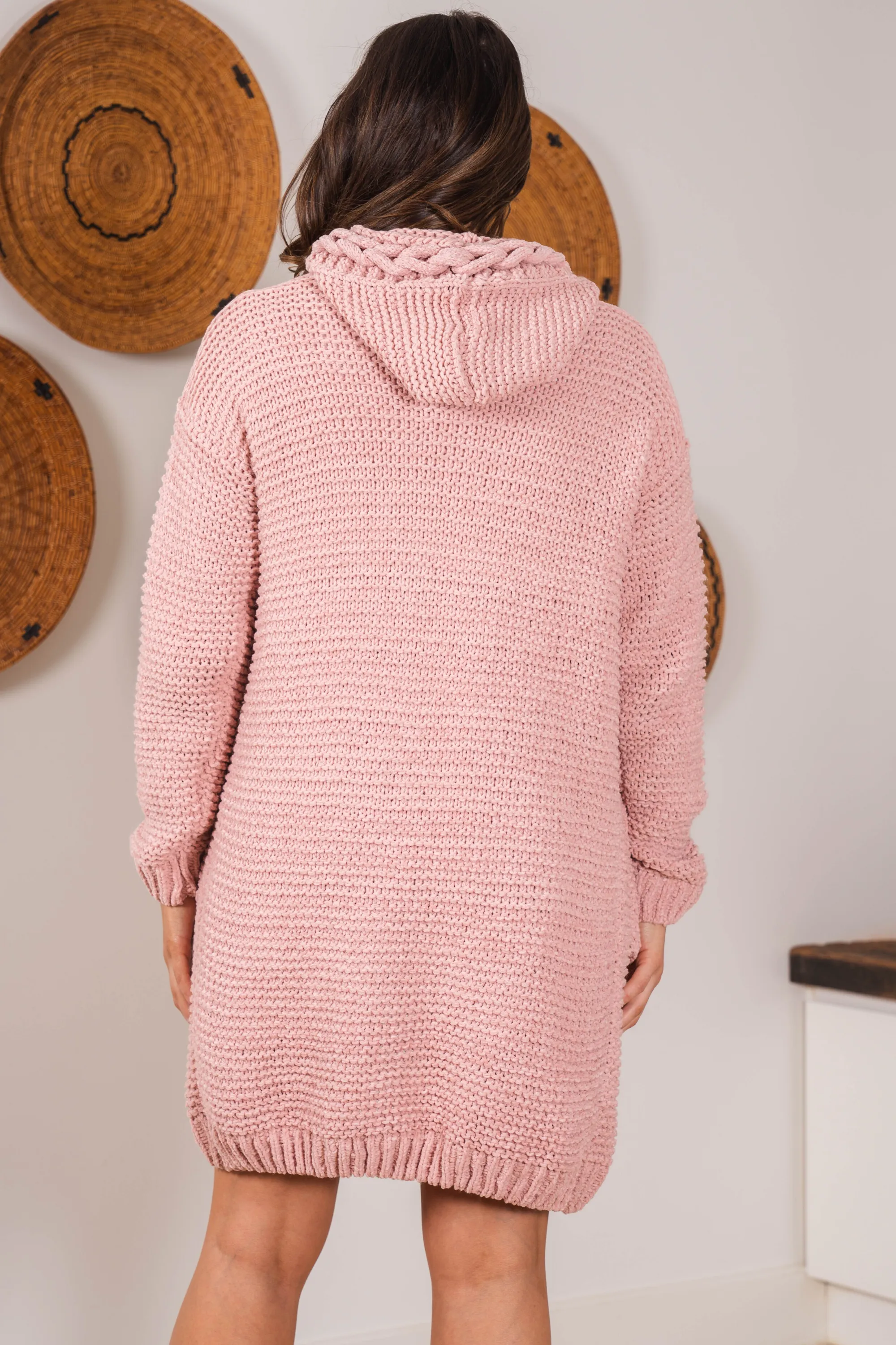 Toolara Cardigan - Thick Cable Knit Hooded Cardigan with Pocket in Pink sold by Salty Crush product image thumbnail 5