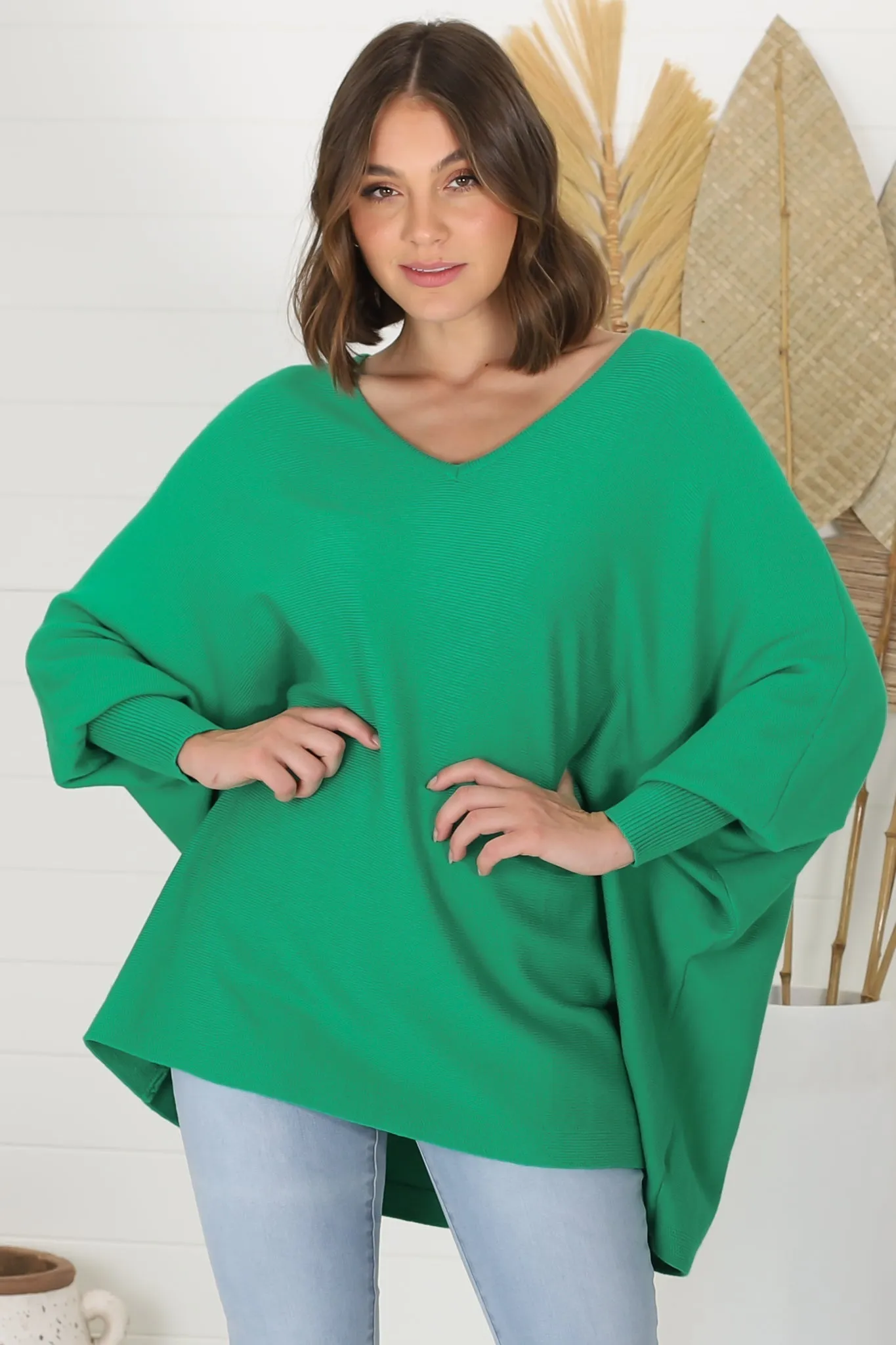 Pier Jumper - Oversized Batwing Knit Jumper in Green sold by Salty Crush product image thumbnail 4