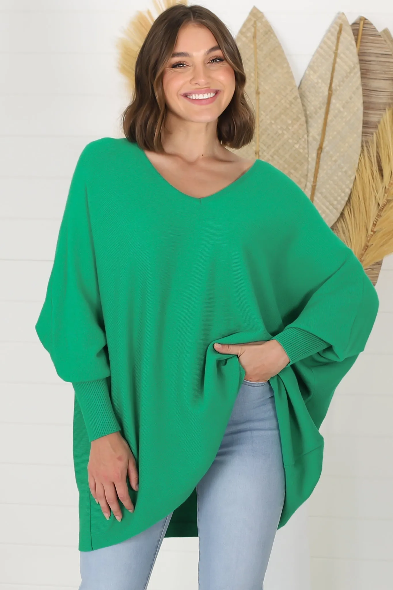 Pier Jumper - Oversized Batwing Knit Jumper in Green sold by Salty Crush