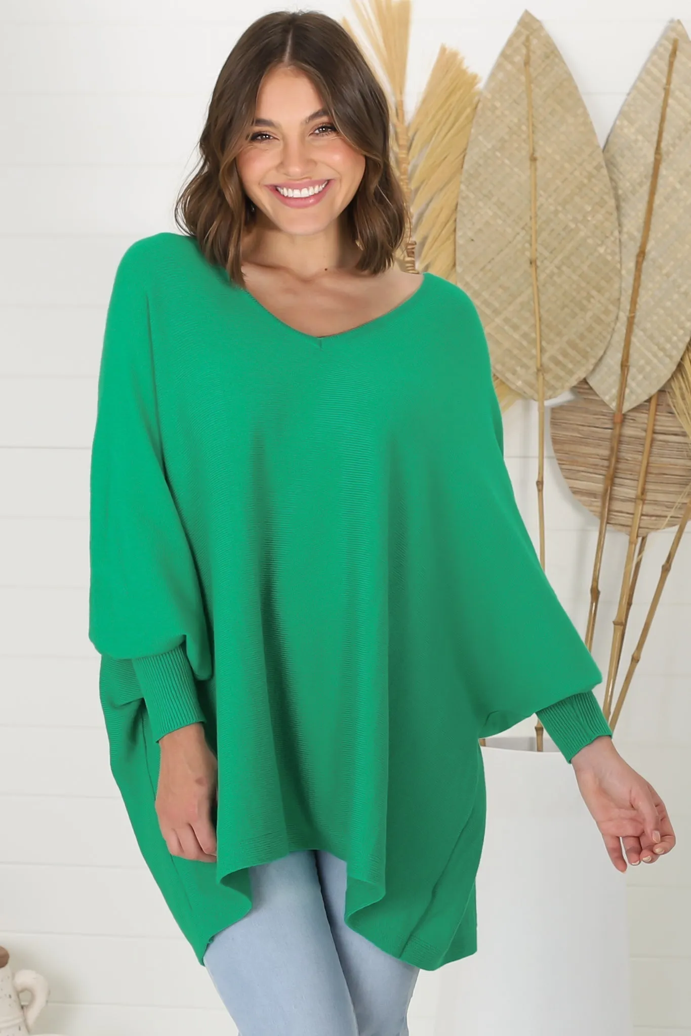 Pier Jumper - Oversized Batwing Knit Jumper in Green sold by Salty Crush product image thumbnail 3