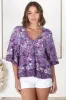 Gabriella Top - Mandarin Collar Deep V Neck Crochet Trim Top in Rhodium Print sold by Salty Crush