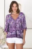 Gabriella Top - Mandarin Collar Deep V Neck Crochet Trim Top in Rhodium Print sold by Salty Crush