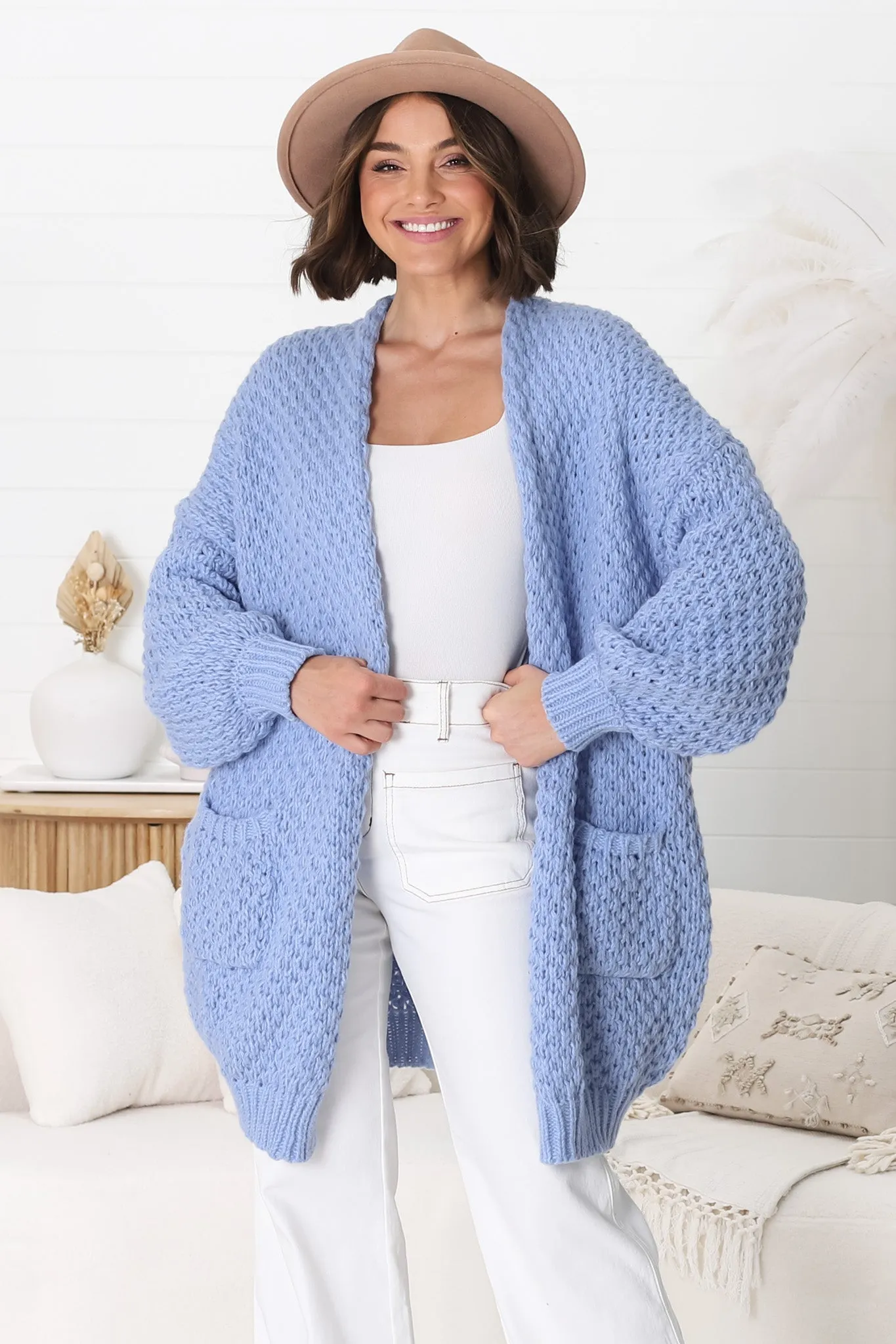 Ricki Cardigan - Open Front Chunky Knit Cardigan in Powder Blue sold by Salty Crush product image thumbnail 4