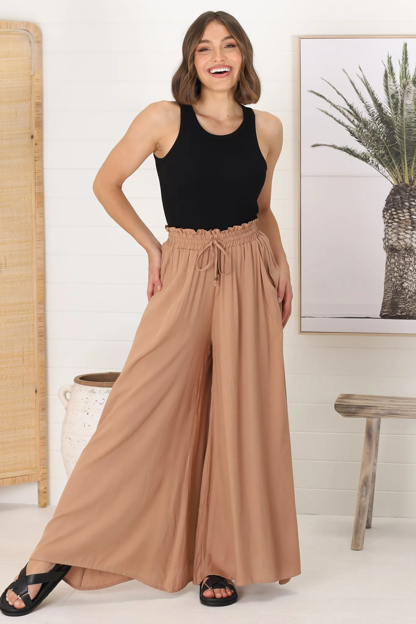 Charli Pants - Paper Bag High Waisted Wide Leg Pants in Camel sold by Salty Crush product image thumbnail 5