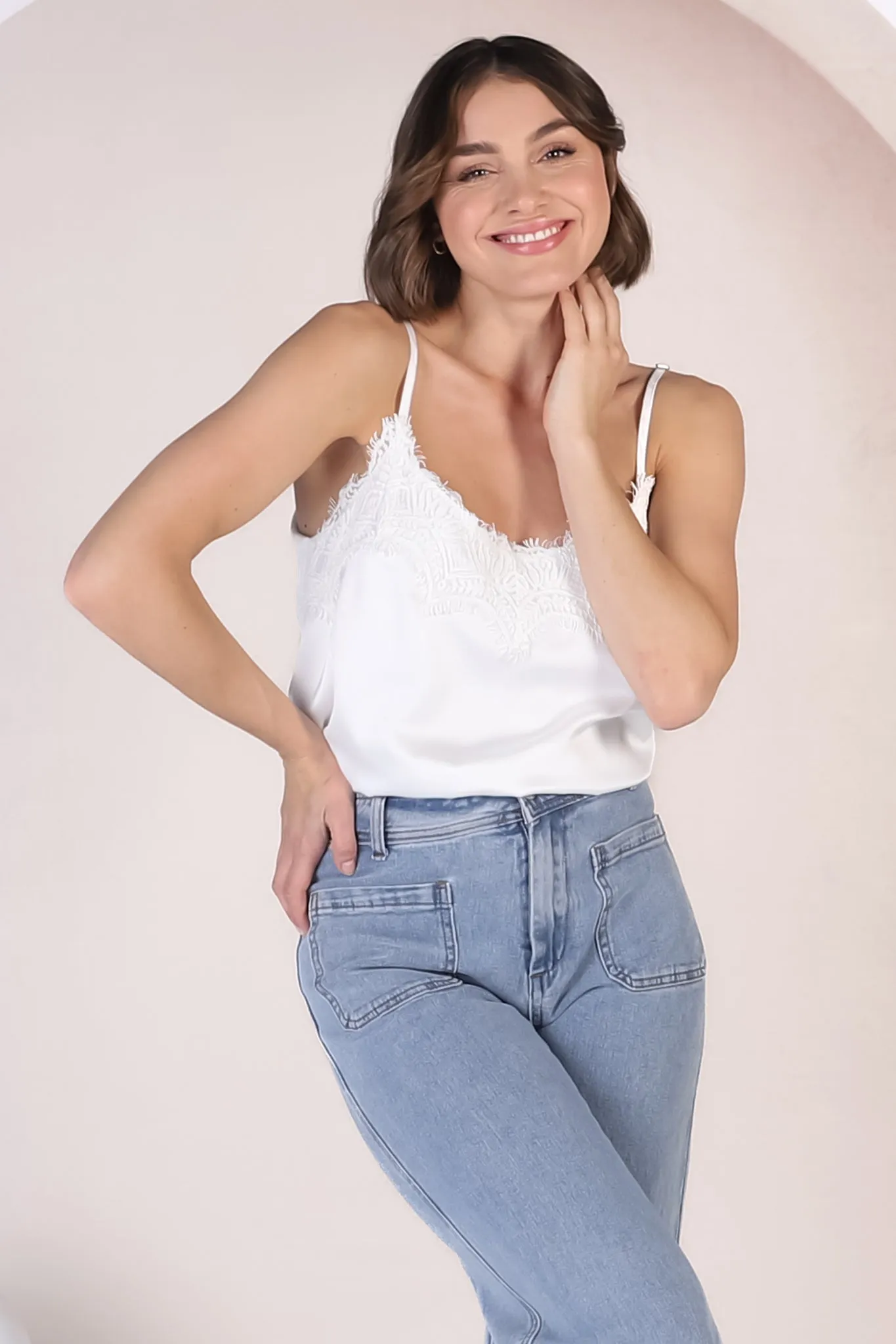 Hazel Top - Lace V Neckline Camisole with Adjustable Straps in White sold by Salty Crush product image thumbnail 5
