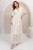 Madeline Maxi Dress - Lace Trim Embroidered A Line Dress in Cream sold by Salty Crush