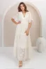 Madeline Maxi Dress - Lace Trim Embroidered A Line Dress in Cream sold by Salty Crush