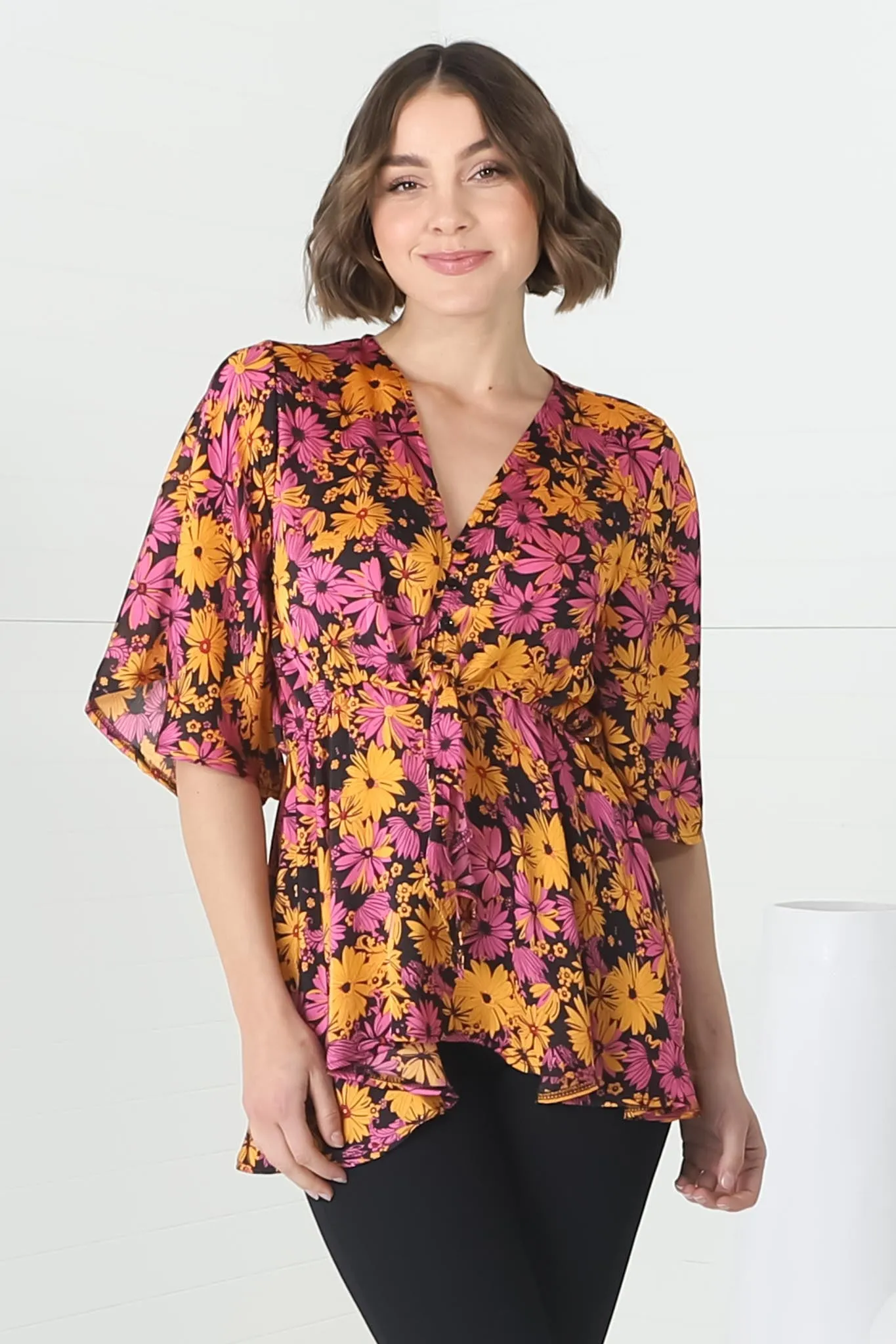 Kira Top - V Neck Pull Over Top with Gypsy Hemline in Monica Print sold by Salty Crush product image thumbnail 3
