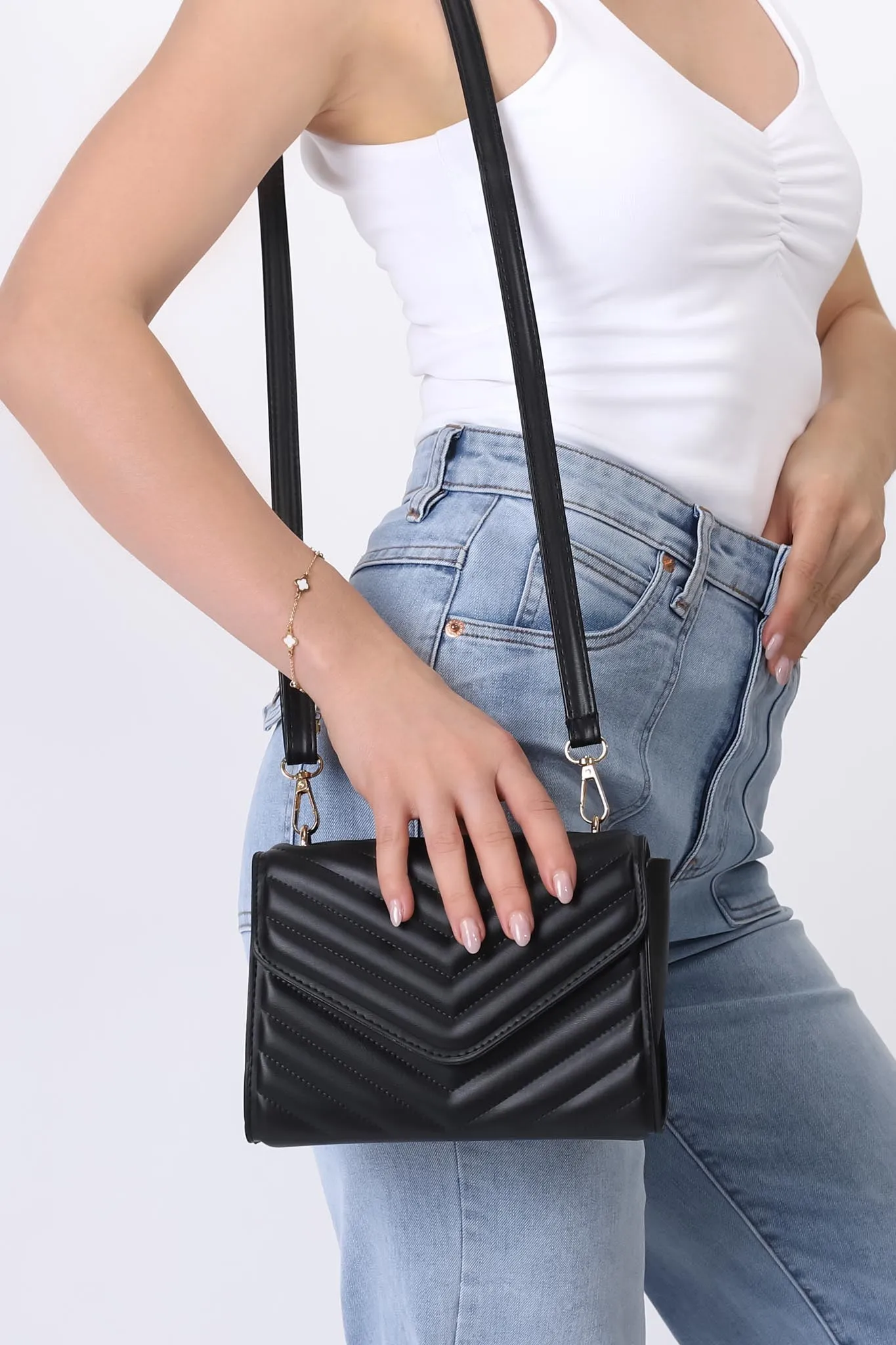 Rosie Chevron Quilted Bag - Black sold by Salty Crush