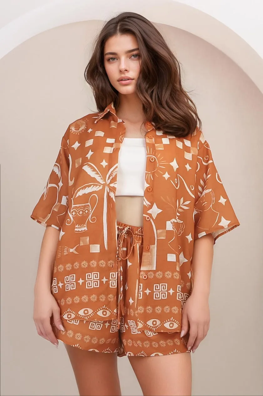 Talitha Button Up Shirt And Shorts Set - Embry Print in Orange sold by Salty Crush product image thumbnail 4