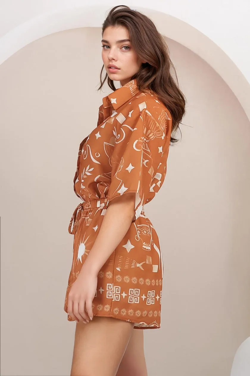 Talitha Button Up Shirt And Shorts Set - Embry Print in Orange sold by Salty Crush product image thumbnail 5
